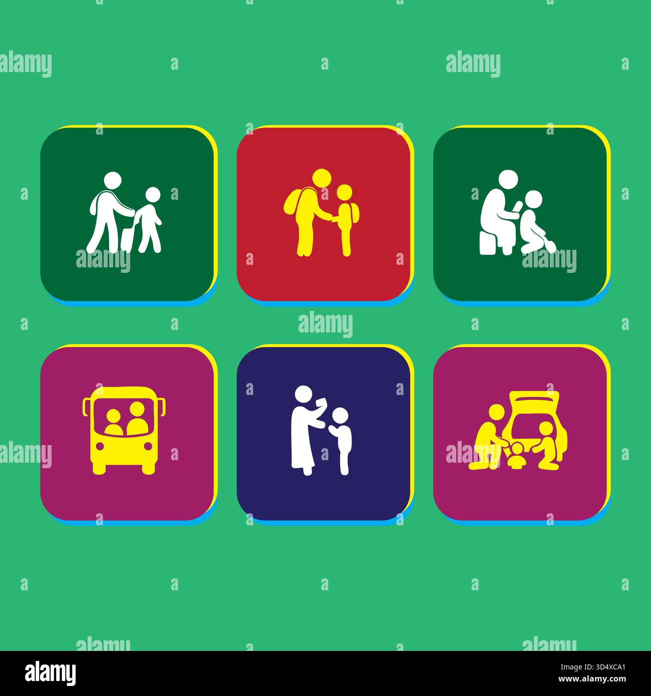 Illustrazione concettuale che presenta diverse attività di assistenza all'infanzia e genitorialità Illustrazione Vettoriale