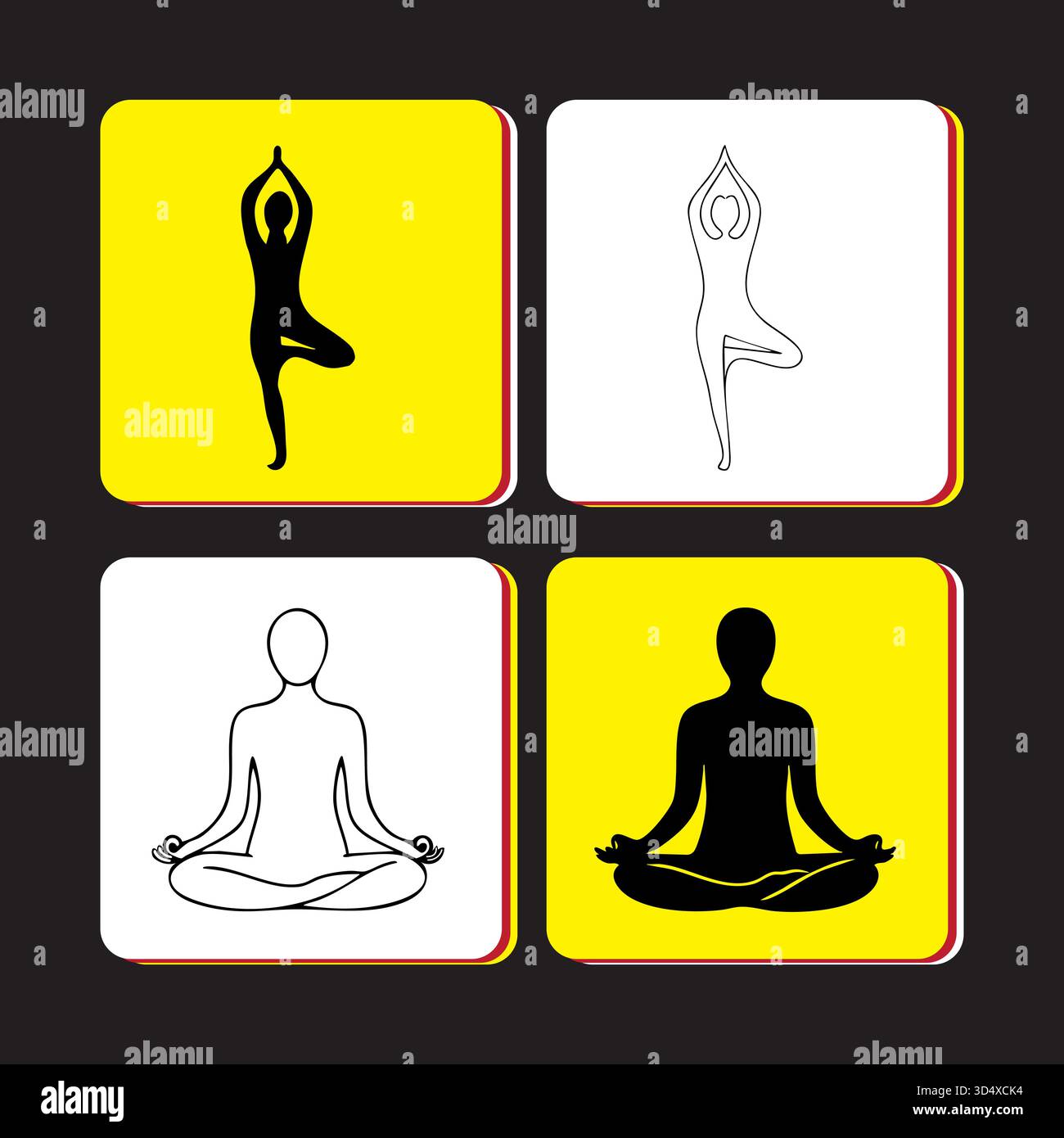 Lo yoga pone in forma sagomata e sagomata per la Meditazione e il benessere Illustrazione Vettoriale