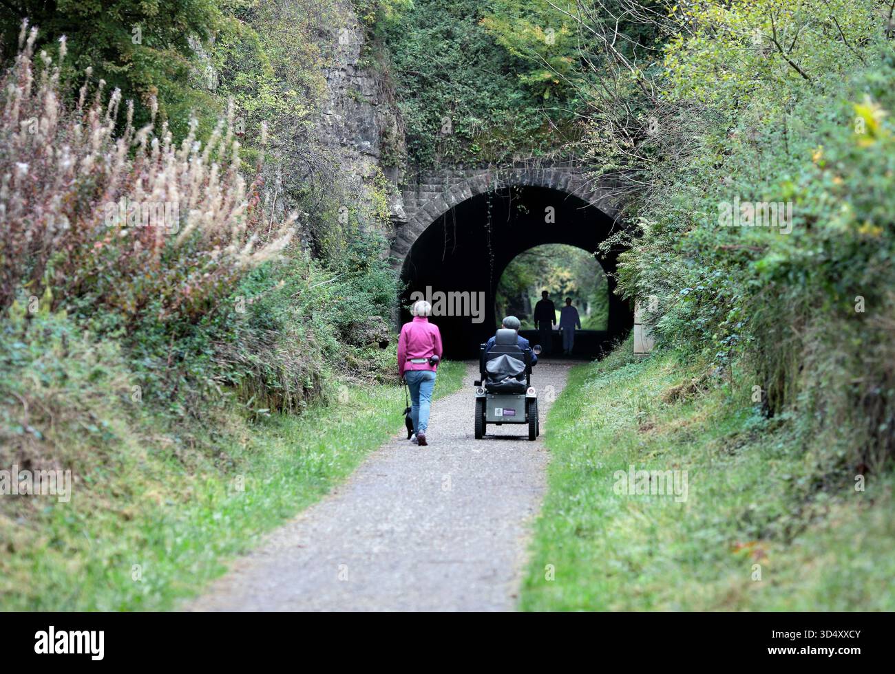 Hopton Tunnel, vicino a Middleton Top sul sentiero High Peak, una linea ferroviaria in disuso ora utilizzata come sentiero pubblico e adatta a scooter mobili. Foto Stock