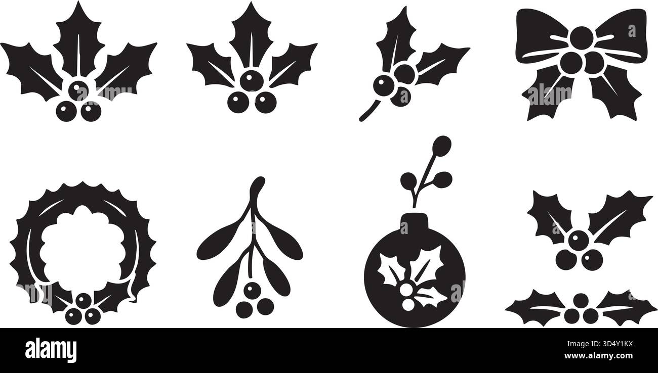 Set di icone di bacche di agnello, logo Chritmas con bacche di agnello. Illustrazione Vettoriale