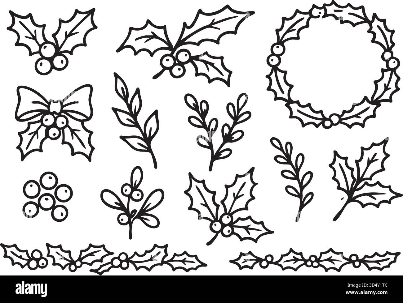 Set di icone di bacche di agnello, logo Chritmas con bacche di agnello. Illustrazione Vettoriale