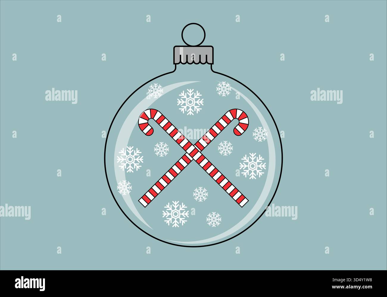 Palla di Natale con fiocchi di neve e canna da zucchero Illustrazione Vettoriale