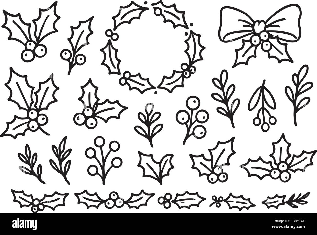 Set di icone di bacche di agnello, logo Chritmas con bacche di agnello. Illustrazione Vettoriale