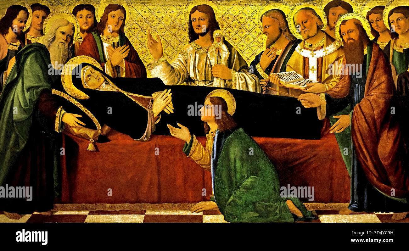 Morte della Vergine - La morte della Vergine dal pittore veneziano del XIV secolo Italia, italiano. Foto Stock