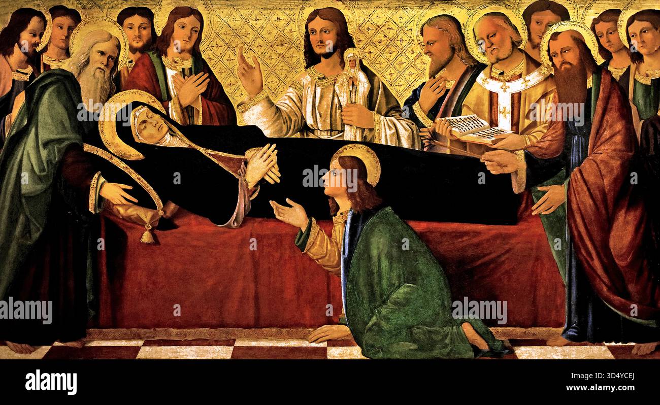 Morte della Vergine - La morte della Vergine dal pittore veneziano del XIV secolo Italia, italiano. Foto Stock