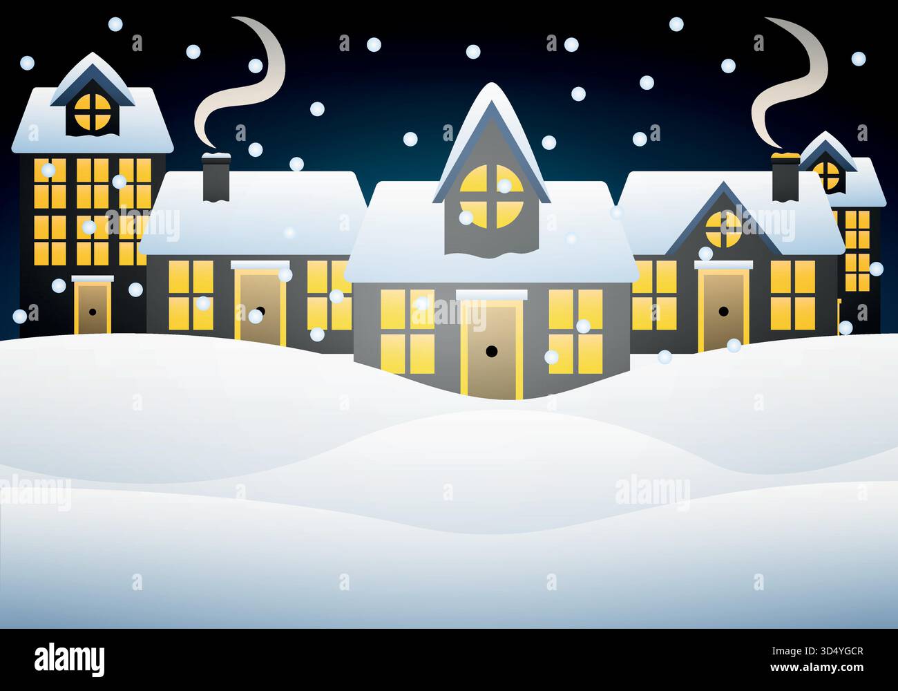 Villaggio di Natale innevato di notte Illustrazione Vettoriale