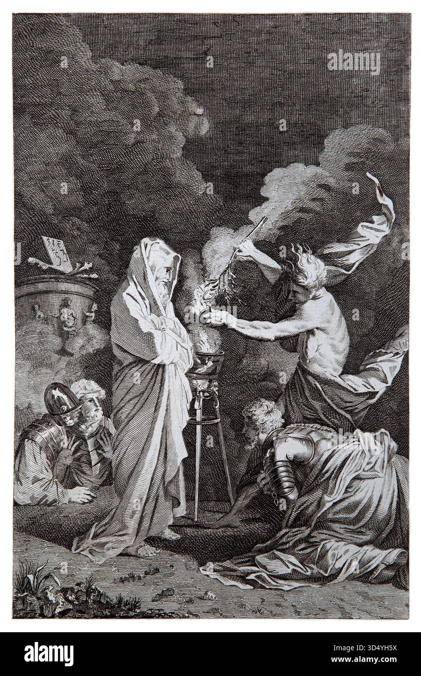Illustrazione di Saul e la strega di Endor (Samuel) - Saul visitò una strega femminile dopo essersi preoccupato dell'esito della battaglia imminente tra i Foto Stock