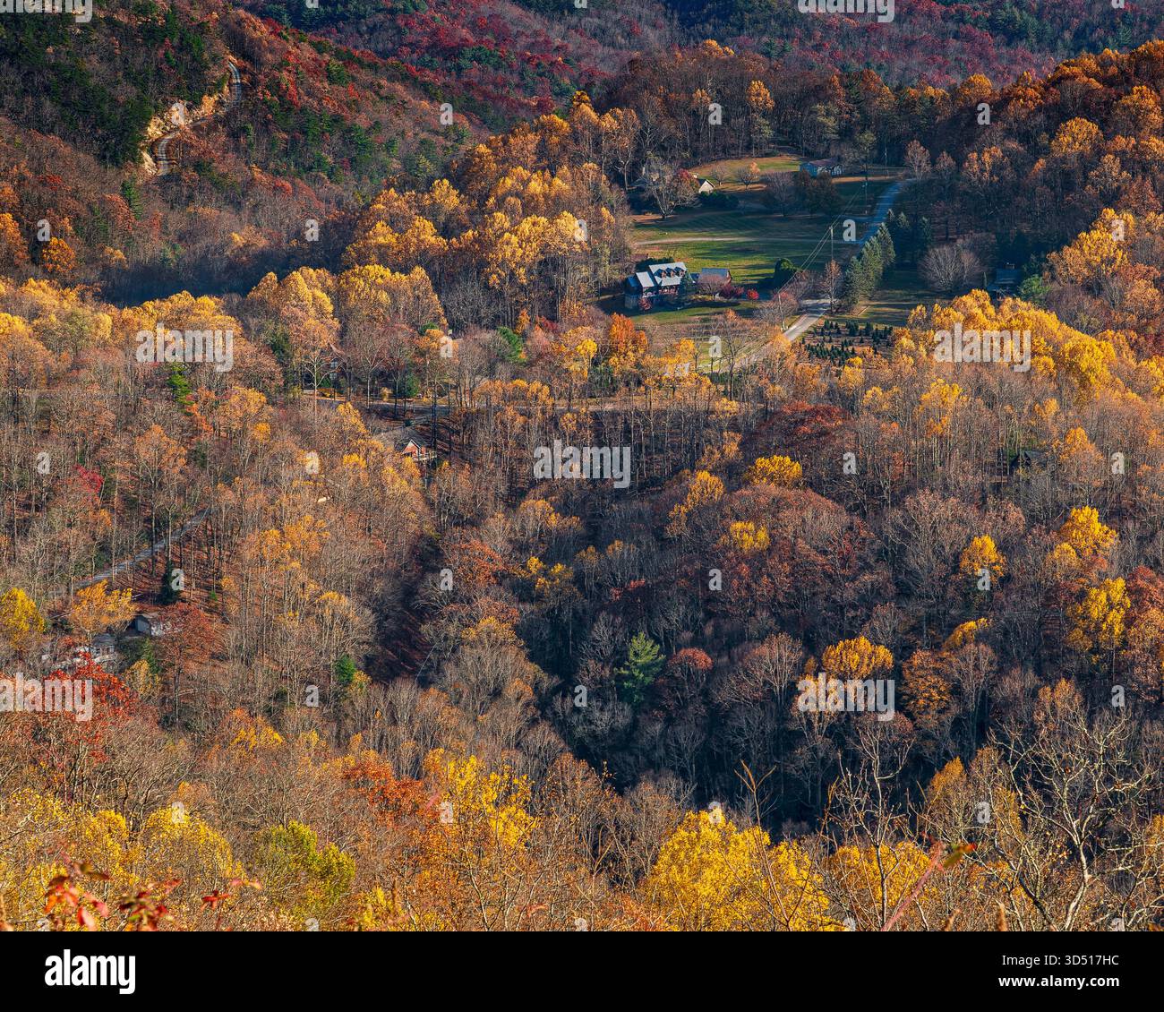 Scena autunnale sulla Blue Ridge Parkway nel North Carolina Foto Stock