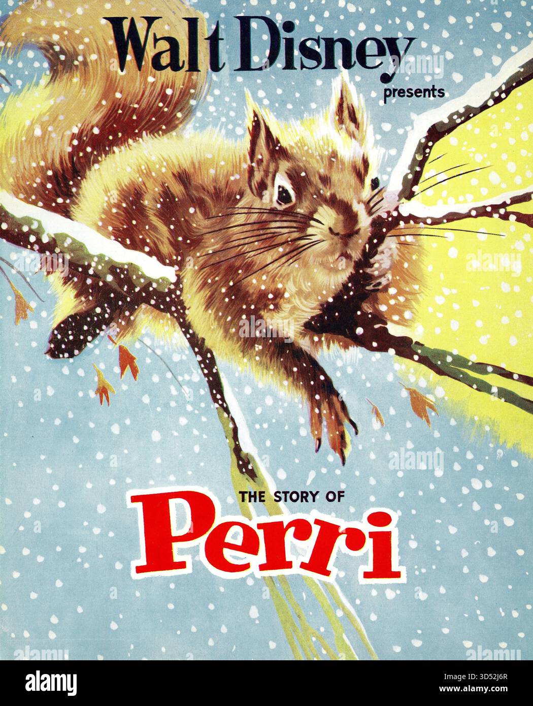 Illustrazione per The WALT DISNEY True-Life Fantasy LA STORIA DI PERRI 1957 basata sul romanzo Perri: The Youth of a Squirrel di FELIX SALTEN (autore di BAMBI) Music PAUL J. SMITH Walt Disney Productions / Buena Vista Film Distribution Company Foto Stock