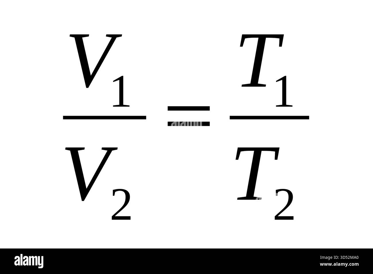 Leggi del gas della termodinamica, la formula per il rapporto di volumi e temperature Foto Stock