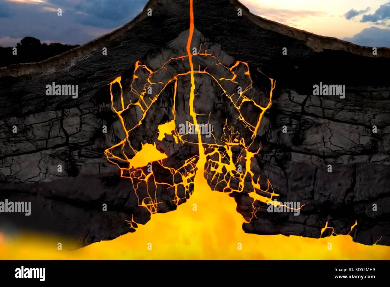 Lo schema del vulcano nella crosta terrestre, un'illustrazione della struttura del vulcano. Foto Stock