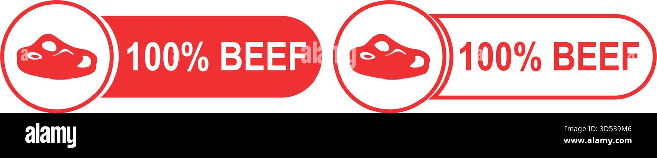 Adesivi al 100% di carne bovina per il marchio dei prodotti a base di carne e il confezionamento degli alimenti Illustrazione Vettoriale