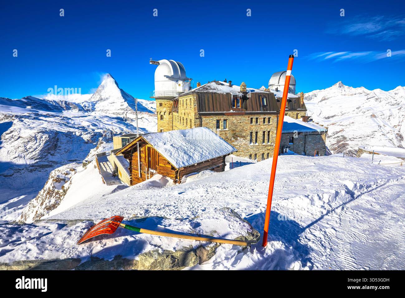 Gorngerat e la vetta del Cervino nella zona sciistica di Zermatt, regione del Vallese nelle Alpi svizzere Foto Stock