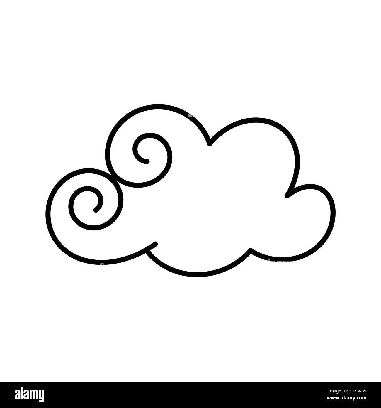 Un contorno nero minimalista di una nuvola con due rombi prominenti sul lato sinistro su uno sfondo bianco. Illustrazione Vettoriale