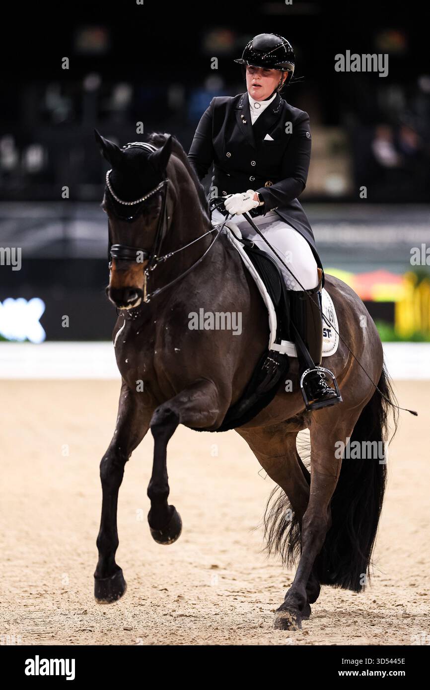 Tina von Briel su Tallahassee (RZ Frese Immenhoefe) Dressage Cup della compagnia iWEST Dressage Intermediate i Kuer esame finale Baden-Württemberg GER, Stoccarda German Masters 2025, 39° Torneo Equestre Internazionale, 13 novembre 2025 foto Foto Stock