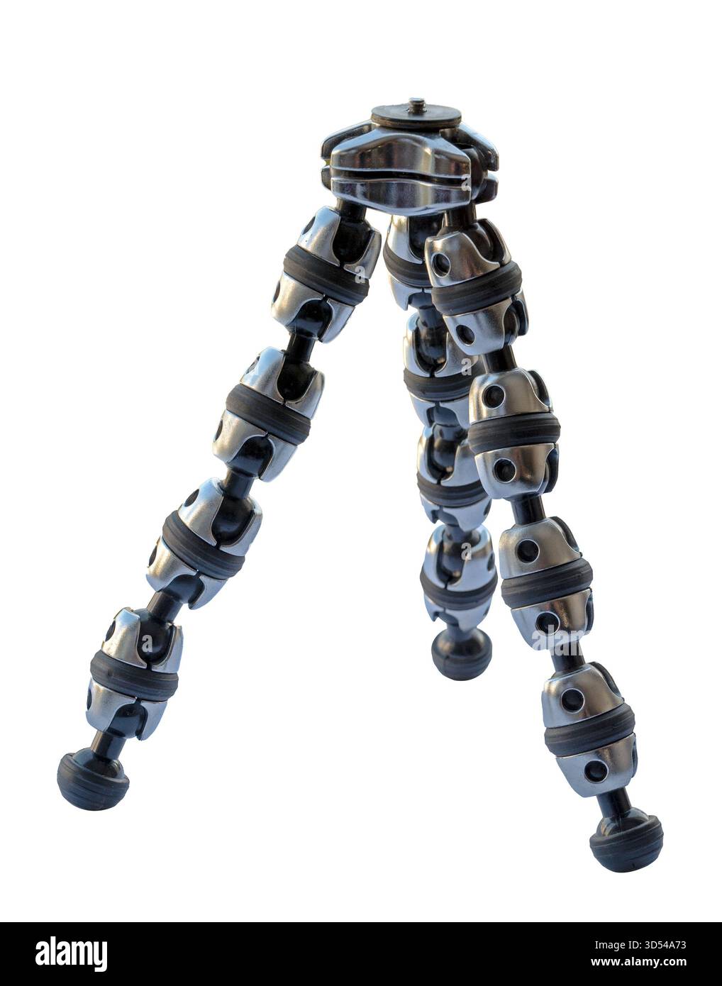 Treppiede flessibile con gambe segmentate e supporto per fotocamera, ideale per la fotografia e la videografia in ambienti dinamici o irregolari. Foto di alta qualità Foto Stock