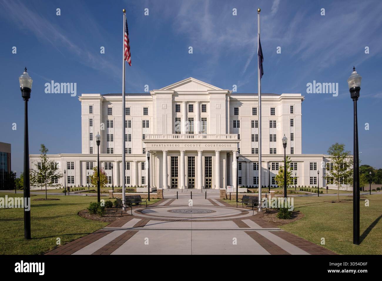 Vista sulla facciata esterna del tribunale della contea di Spartanburg nella Carolina del Sud Foto Stock