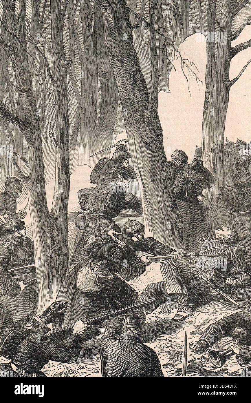 Una schermaglia nel bosco prima di Metz durante la guerra franco-prussiana. Foto Stock