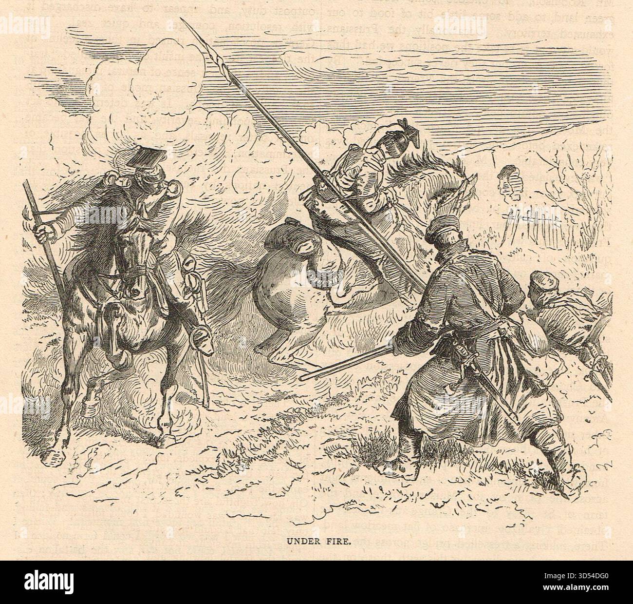 Cavalleria e fanteria sotto fuoco durante la guerra franco-prussiana. Foto Stock