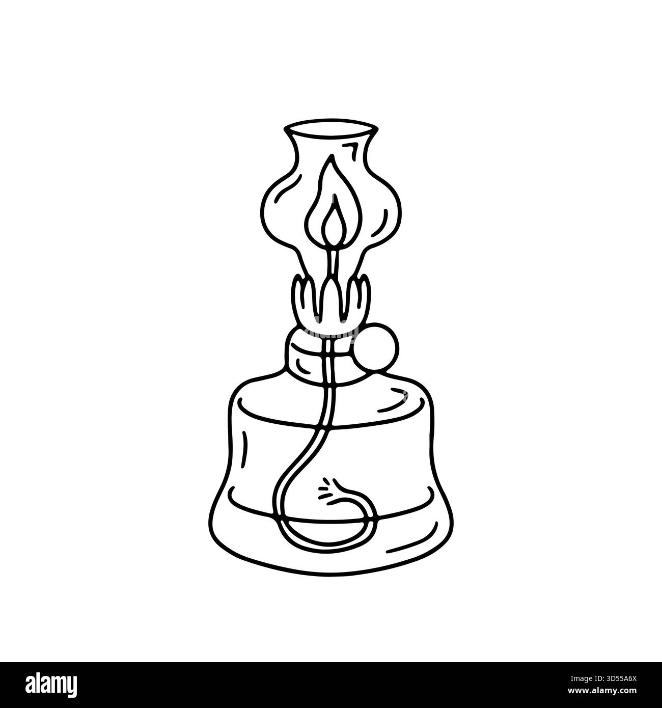 Illustrazione vettoriale dell'icona della lampada a cherosene disegnata a mano. Lanterna lineare monocromatica a olio di doodle Illustrazione Vettoriale