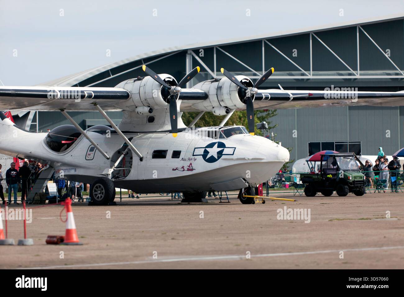 Primo piano del Consolidated PBY-5A Catalina (G-PBYA), in esposizione statica al Battle of Britain Air Show, IWM Duxford, 2025 Foto Stock