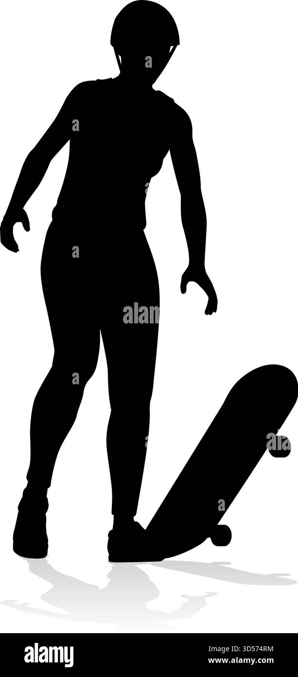 Donna silhouette femmina skateboarder ragazza Illustrazione Vettoriale