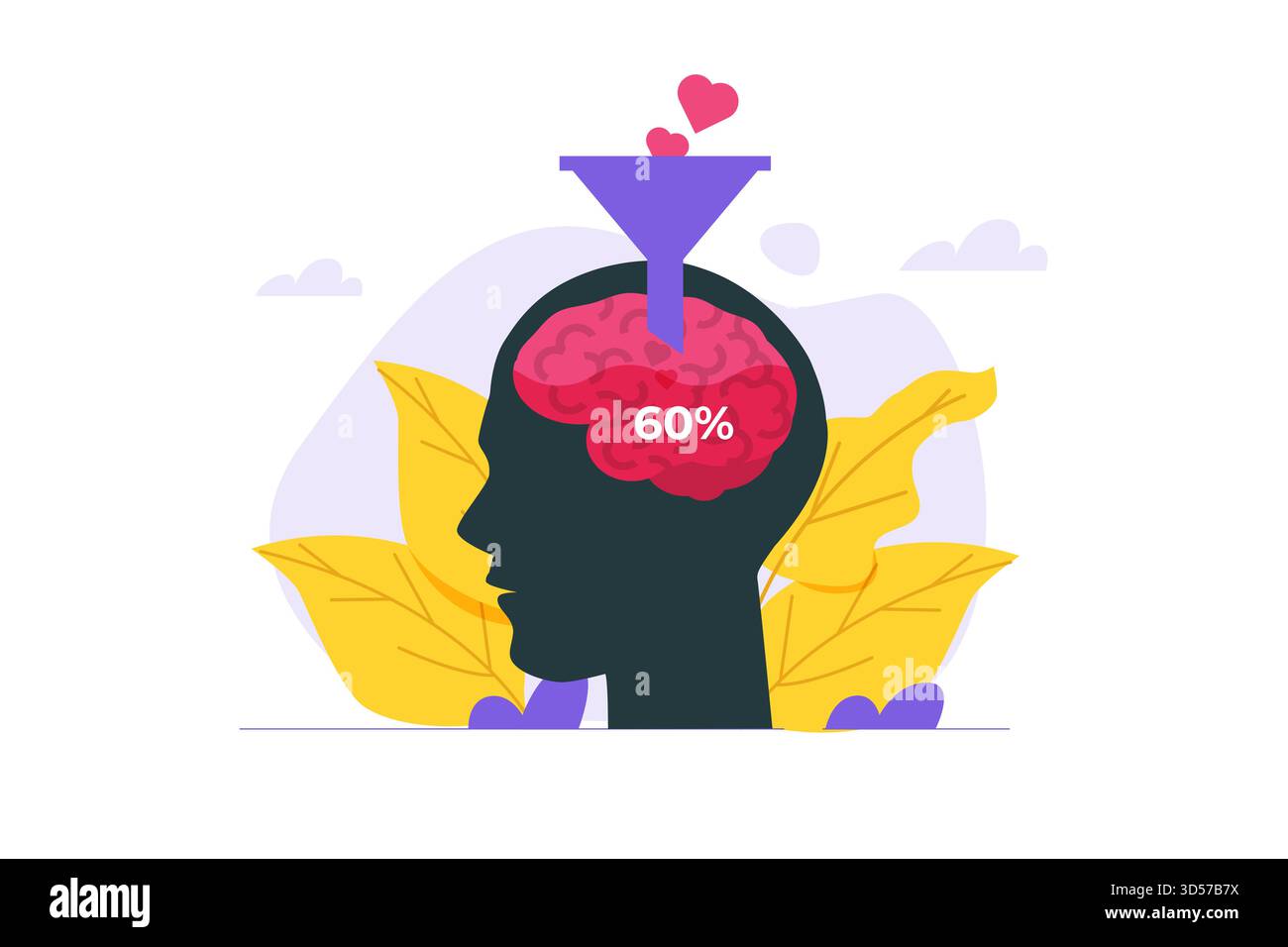 Intelligenza emotiva, concetto di salute mentale. Supporto, aiuto con problemi mentali. Cuore e cervello in equilibrio. Stile piatto. Illustrazione vettoriale. Illustrazione Vettoriale