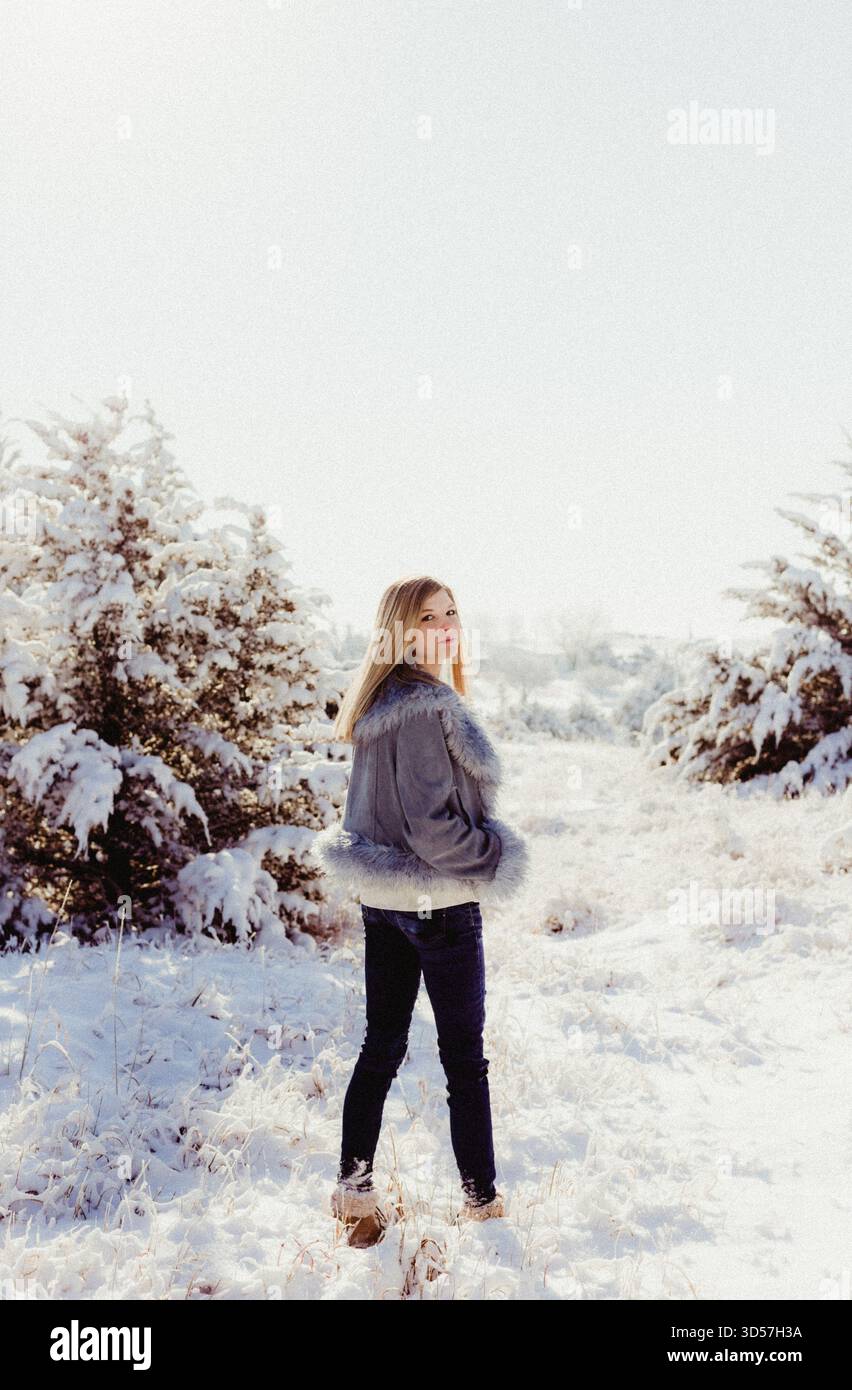 Sessione Senior invernale a Concordia, Kansas Foto Stock
