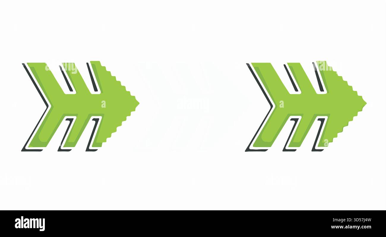 Due icone a freccia verdi rivolte verso destra su uno sfondo bianco. Simbolo di navigazione. Illustrazione Vettoriale