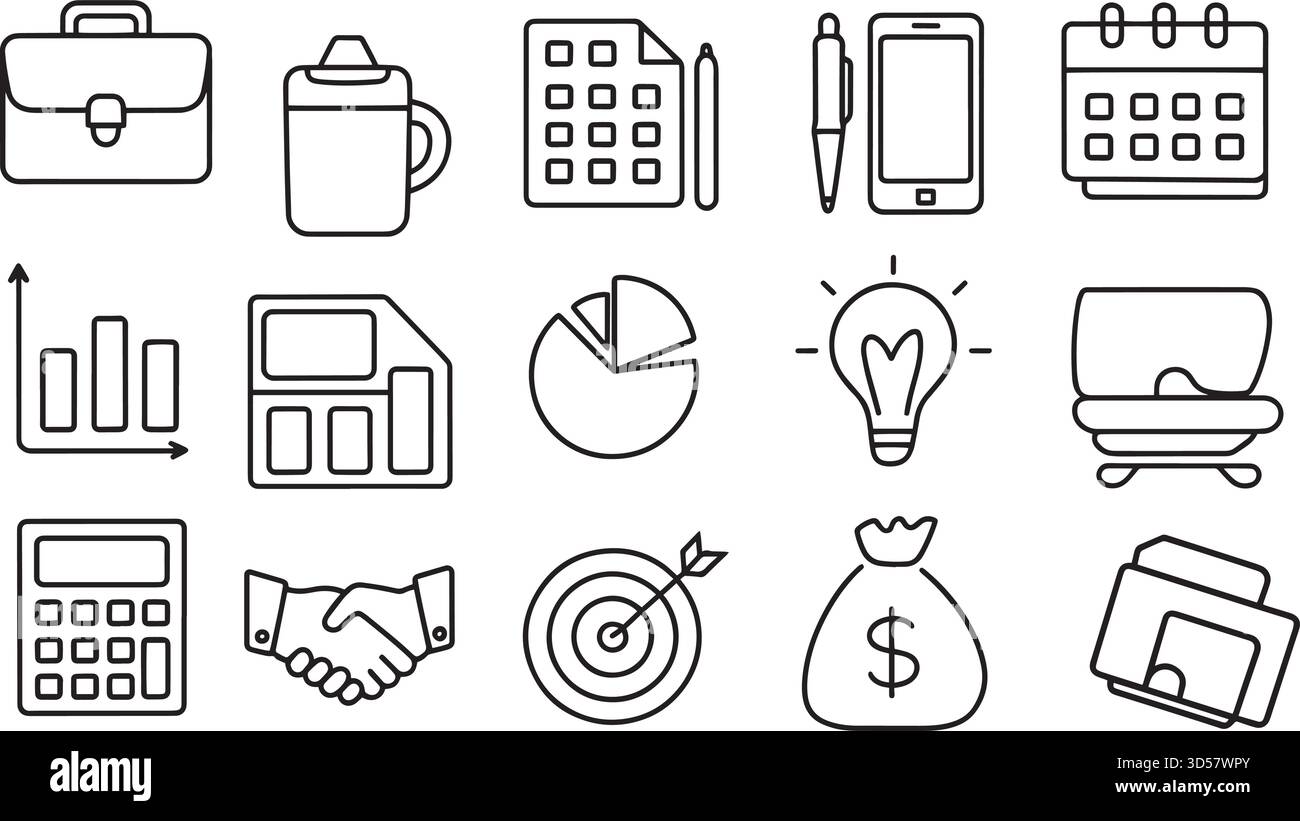 set di icone office Illustrazione Vettoriale