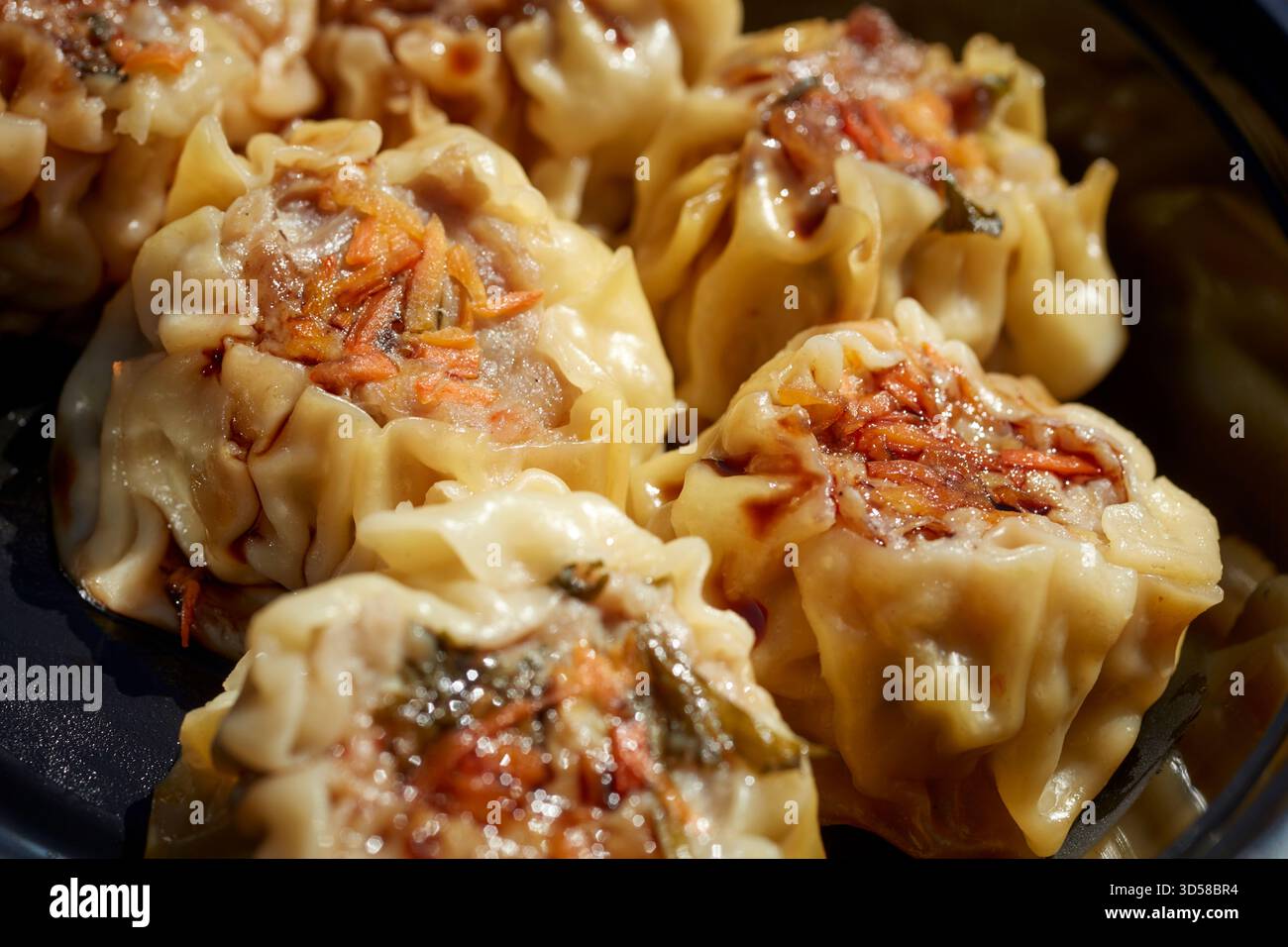 Gnocchi Shu mai serviti ad un festival gastronomico tailandese in Virginia, Stati Uniti. Foto Stock