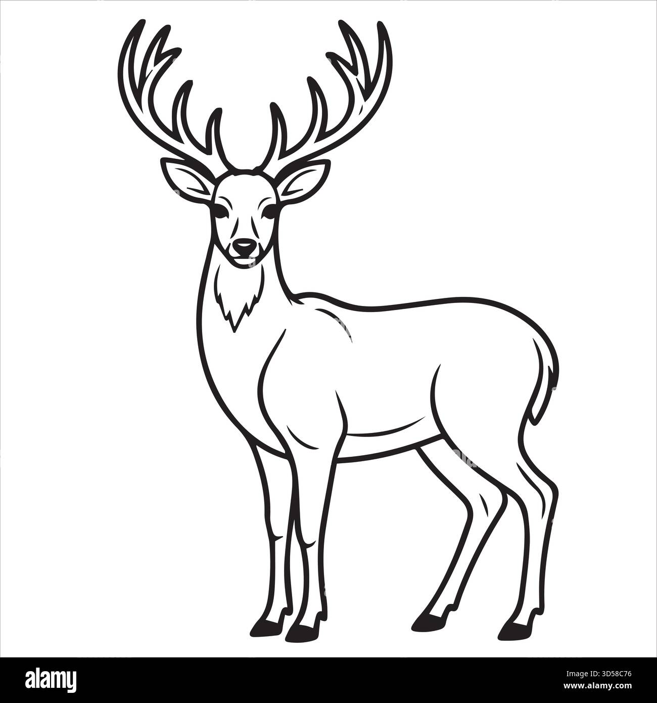 Un bel disegno di una pagina da colorare di cervi Illustrazione Vettoriale