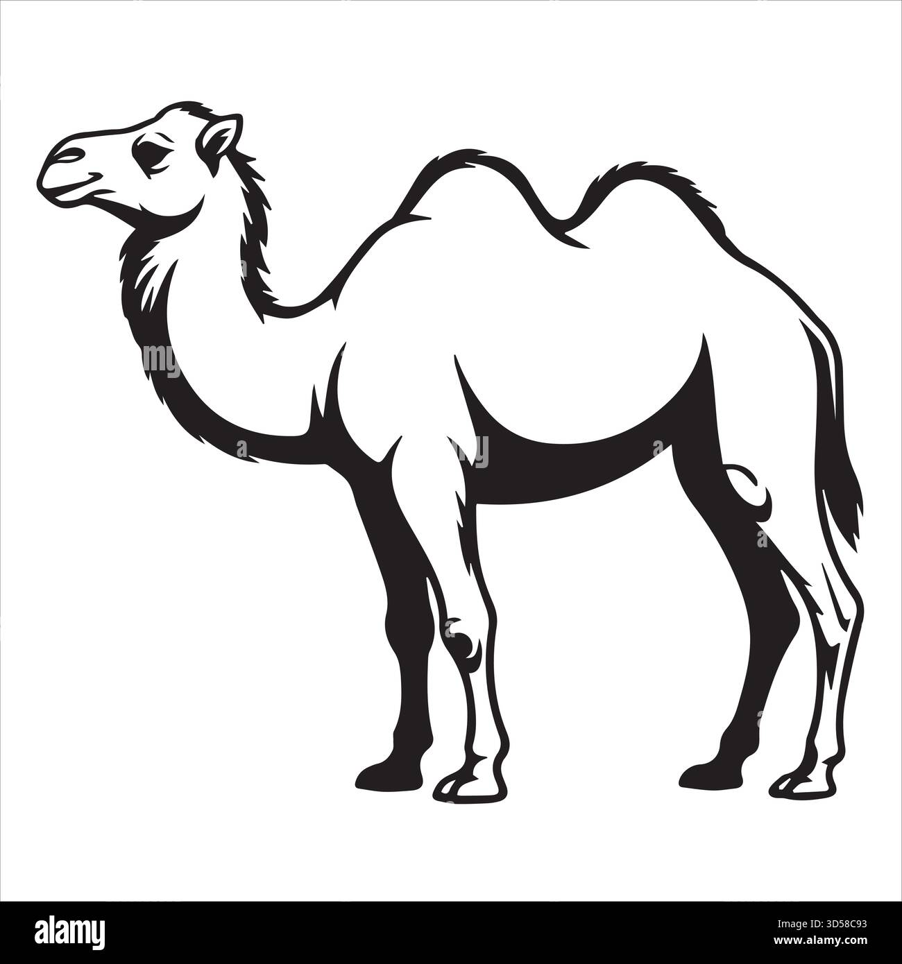 Pagina di colorazione grafica a linee vettoriali illustrazione cammello Illustrazione Vettoriale