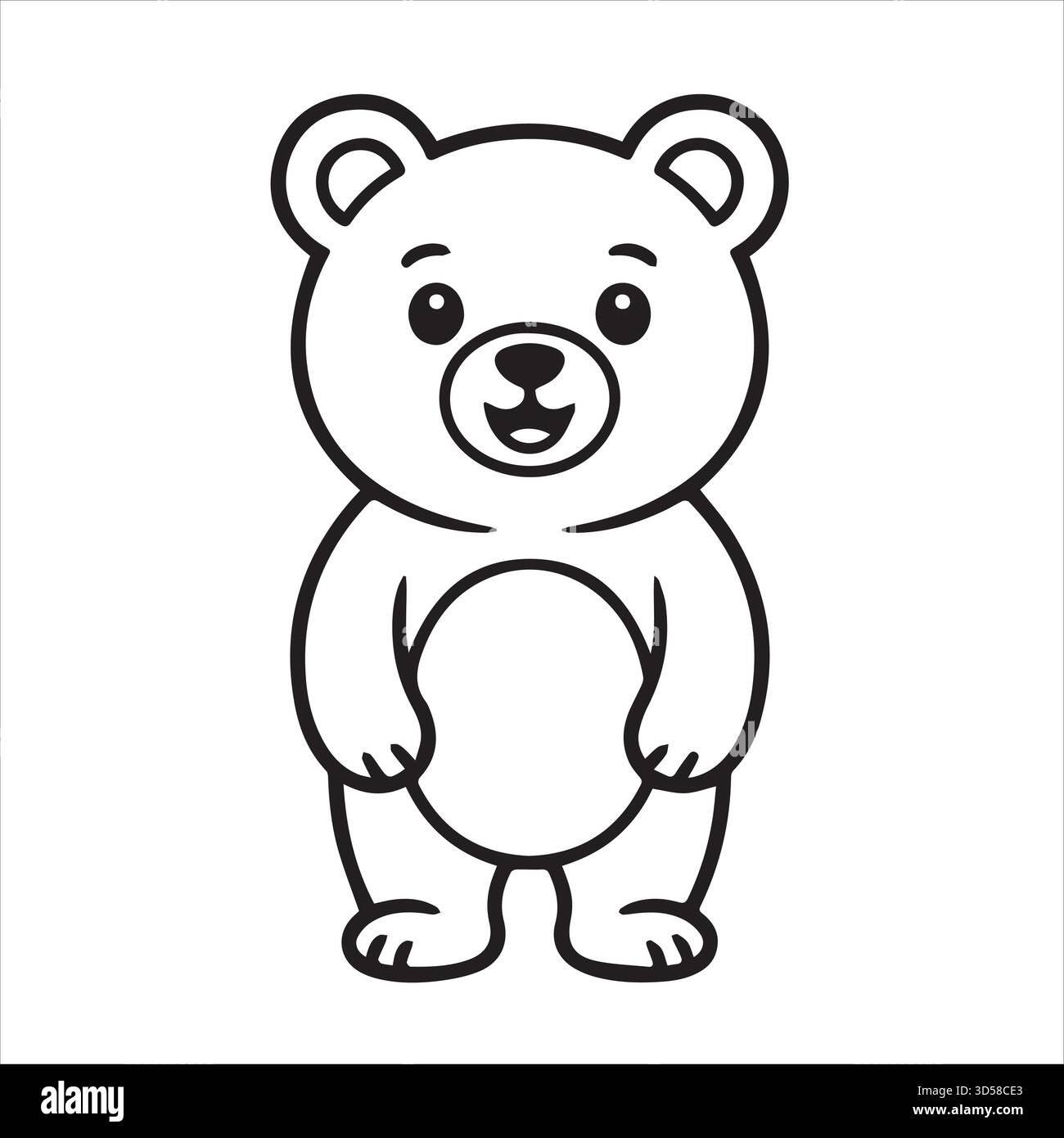 Cute Teddy Bear Line Art Clipart - illustrazione dell'orso bianco e nero Illustrazione Vettoriale