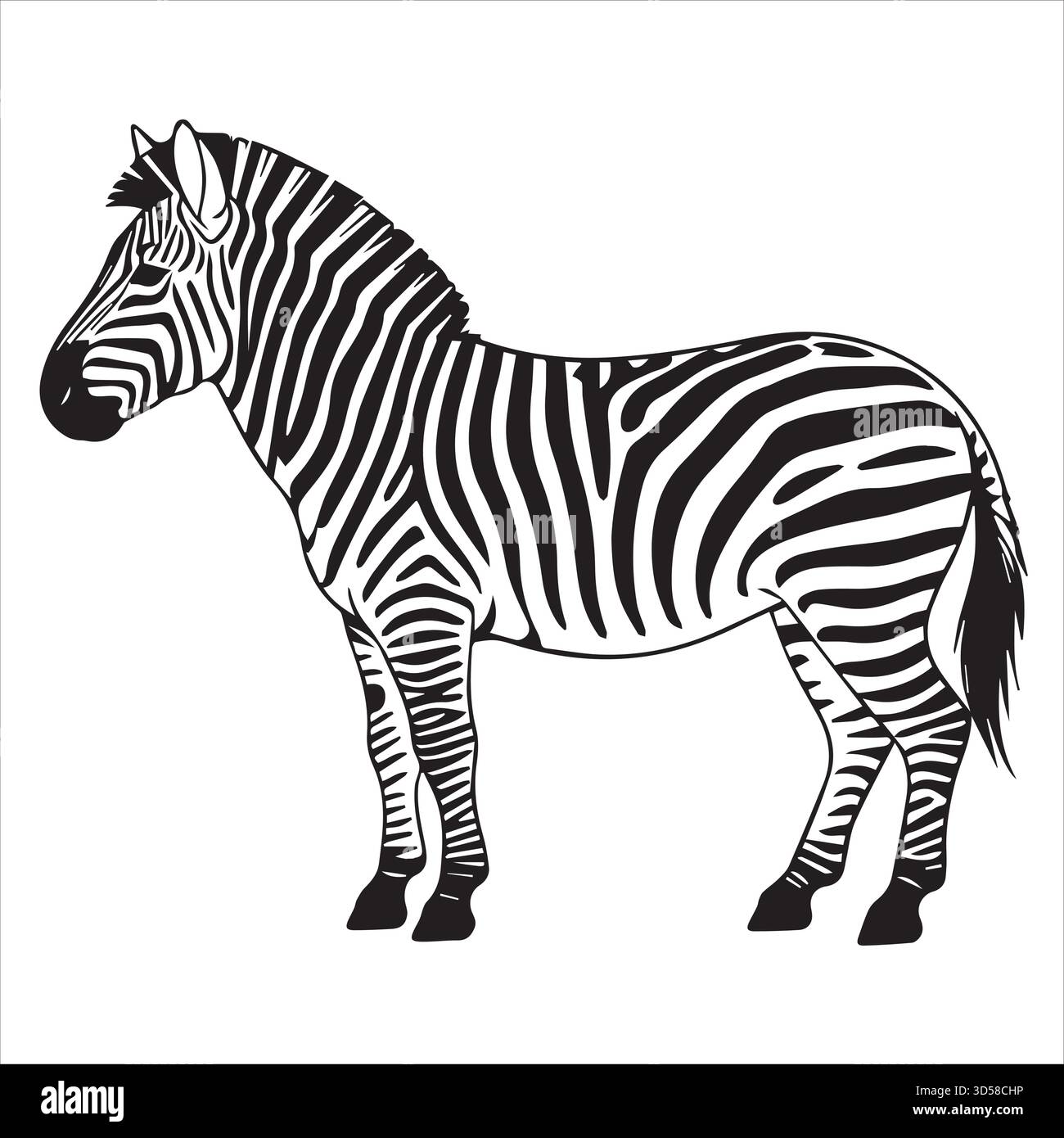 Zebra Line Art Clipart - illustrazione profilo laterale bianco e nero Illustrazione Vettoriale