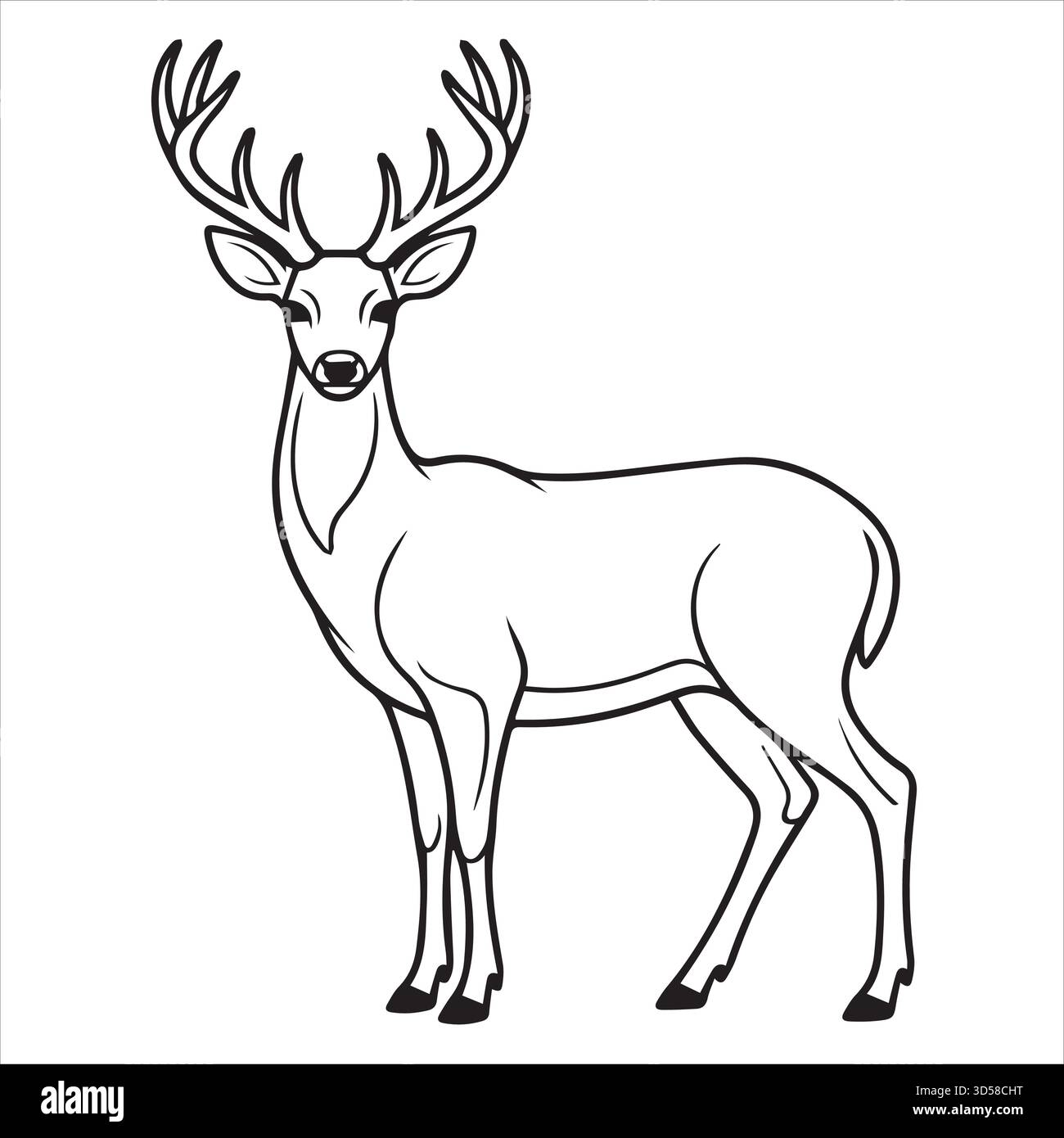 Illustrazione d'arte della linea dei cervi - Clipart di cervo bianco e nero Illustrazione Vettoriale