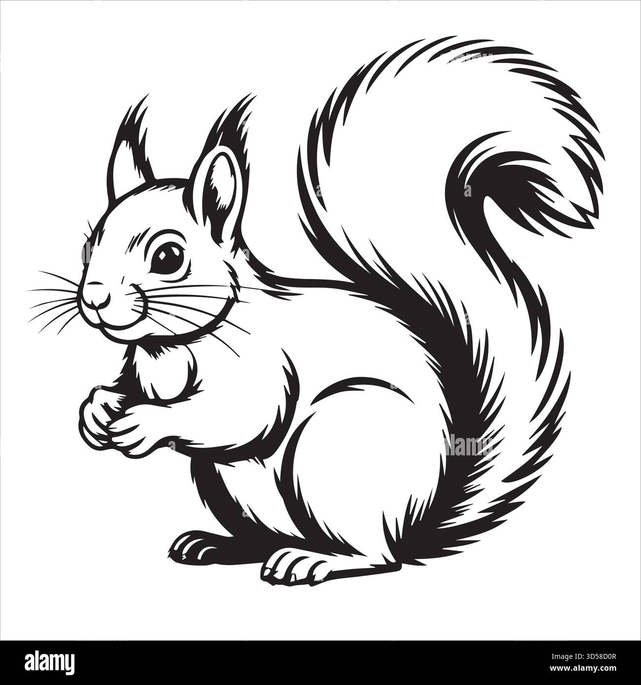 Illustrazione d'arte della linea dello scoiattolo carino - Clipart della Foresta Nera e Bianca Illustrazione Vettoriale