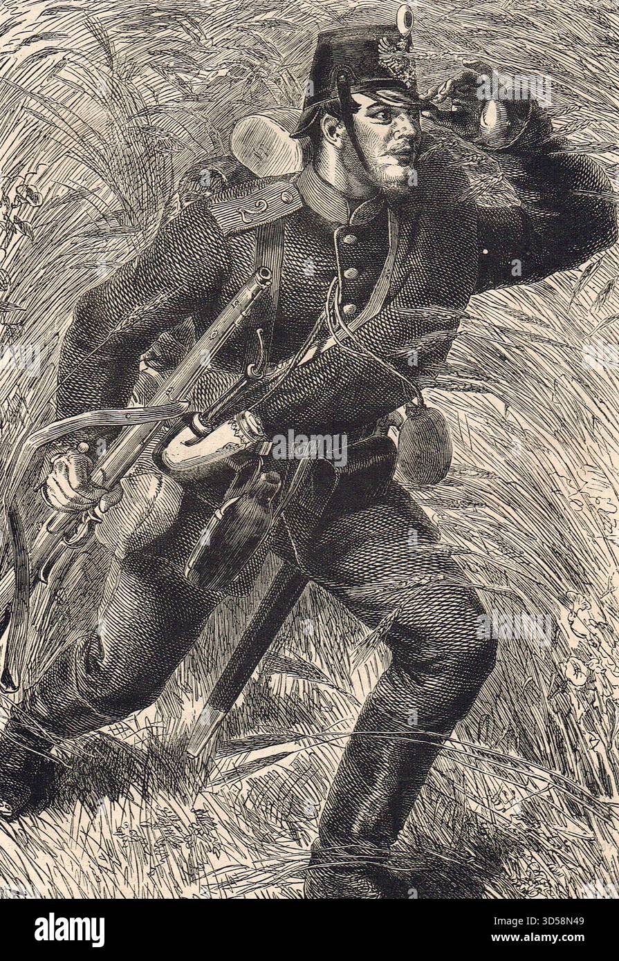 Fanti che si scontrarono in avanti durante la guerra franco-prussiana. Foto Stock
