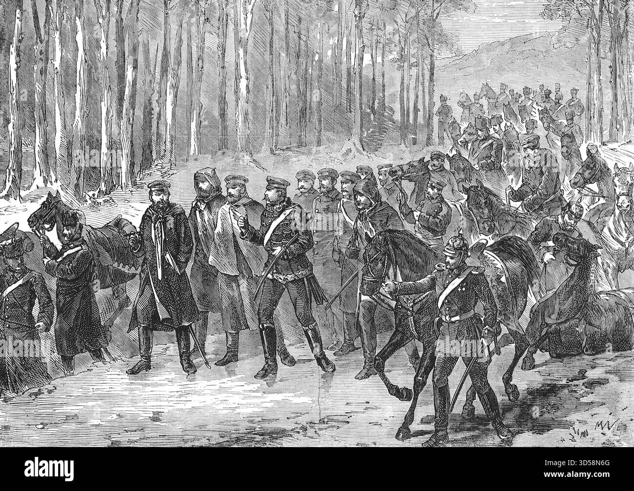 Cavalleria prussiana in rotta per Parigi durante la guerra franco-prussiana. Foto Stock