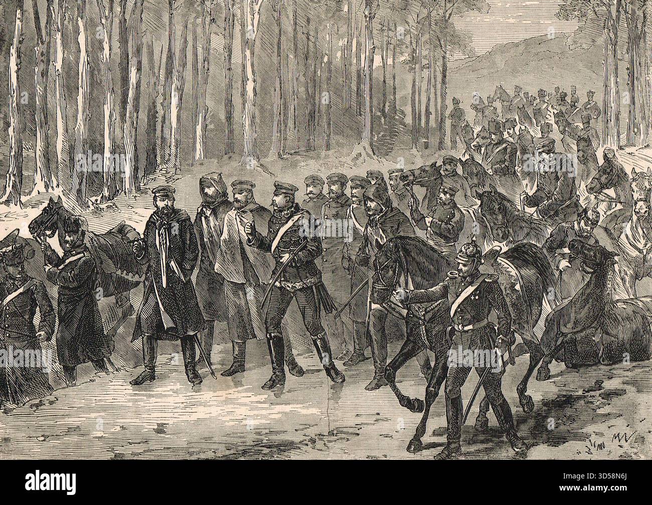 Cavalleria prussiana in rotta per Parigi durante la guerra franco-prussiana. Foto Stock