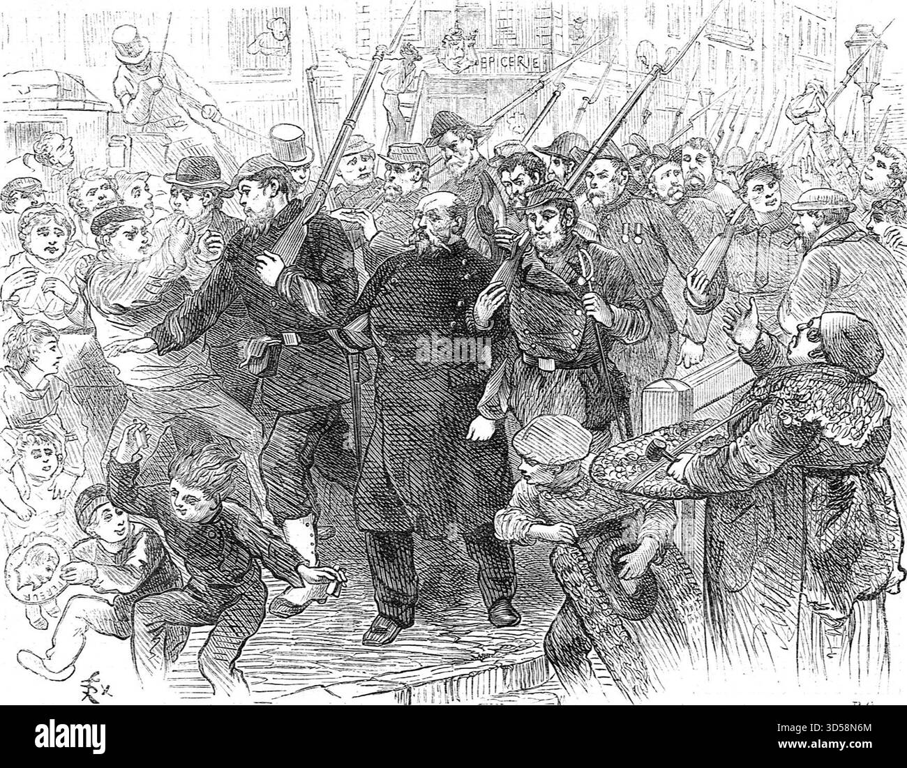 Arresto di spie napoleoniche a Parigi durante la guerra franco-prussiana. Napoleone III lealisti dopo la caduta dell'Impero francese Foto Stock