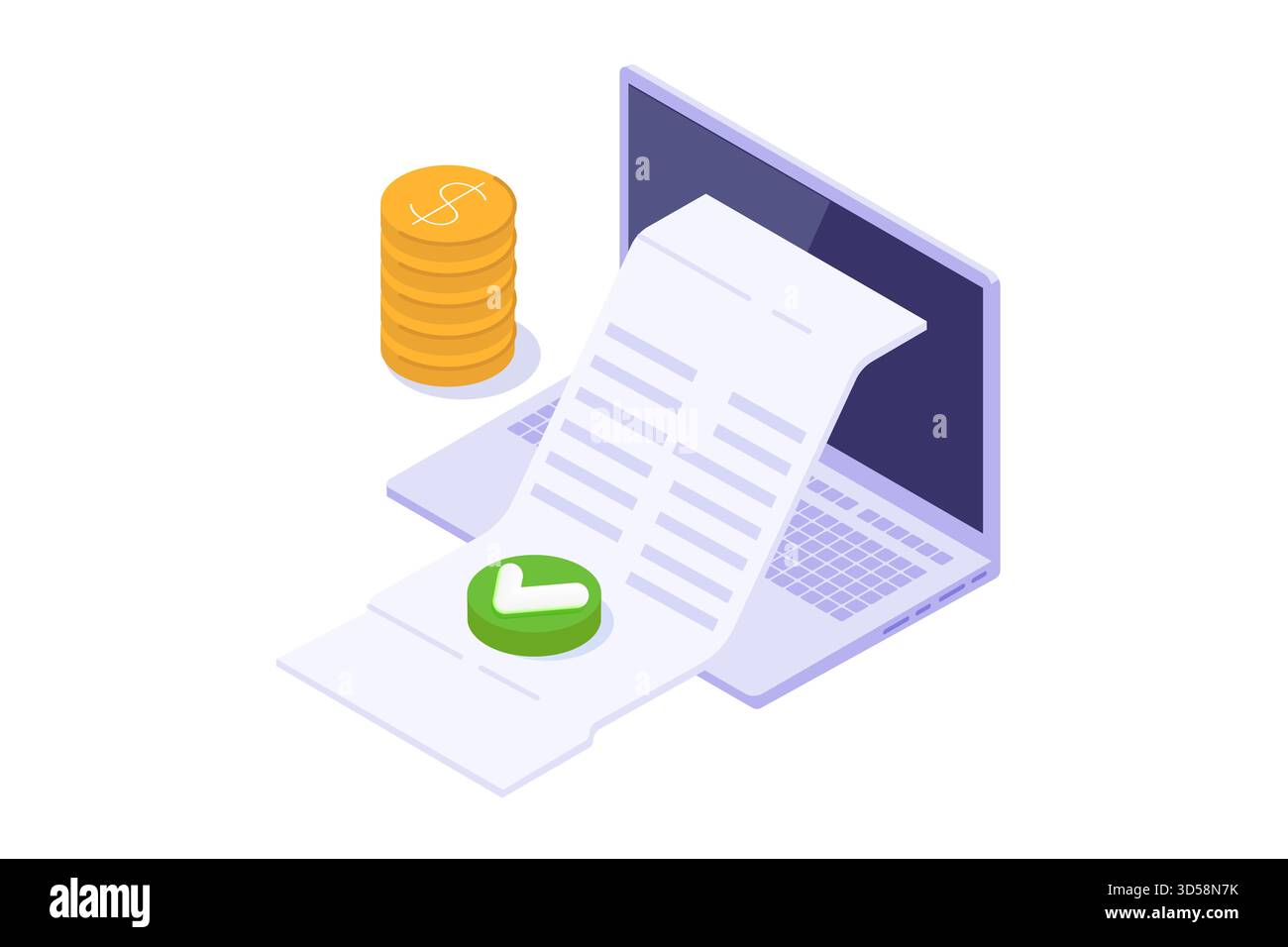 Fattura di credito approvata Isometrica, concetto di pagamento approvato. Illustrazione vettoriale. Illustrazione Vettoriale