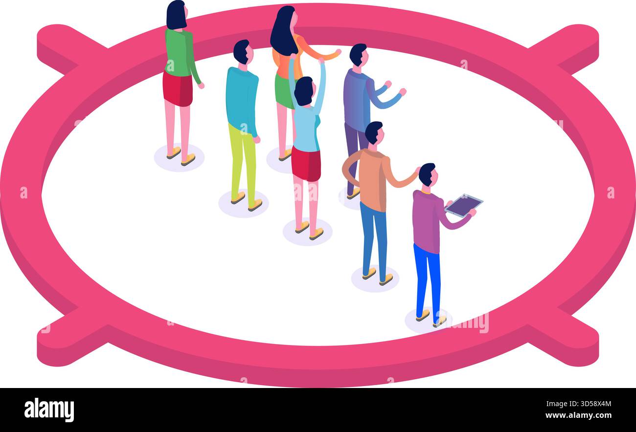 Target del pubblico, concetto di attrazione del cliente. Illustrazione del vettore isometrico. Illustrazione Vettoriale