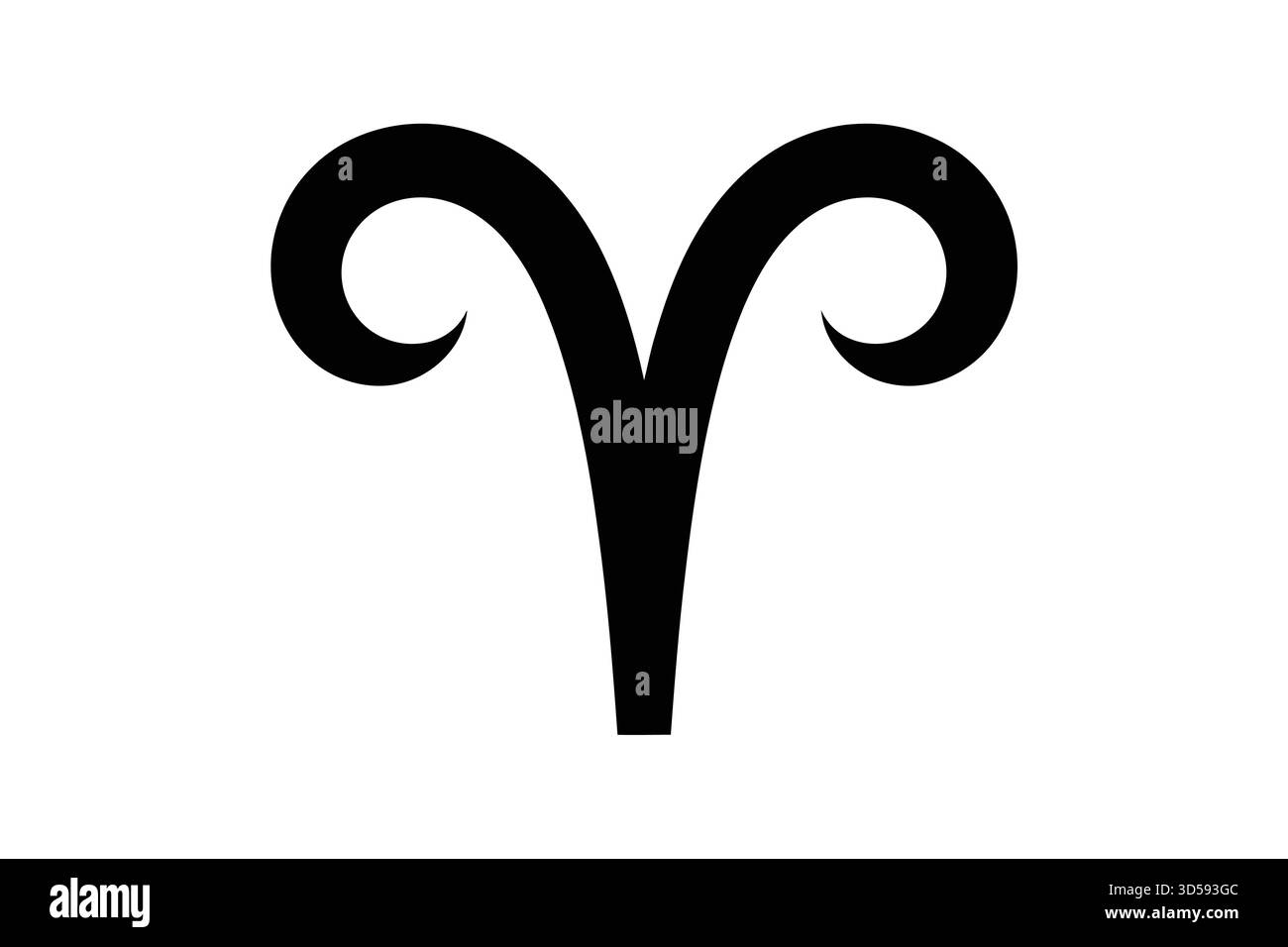 Una semplice e audace illustrazione nera del simbolo zodiaco di Ariete, che rappresenta il segno astrologico dell'ariete, posta su uno sfondo bianco pulito. Illustrazione Vettoriale