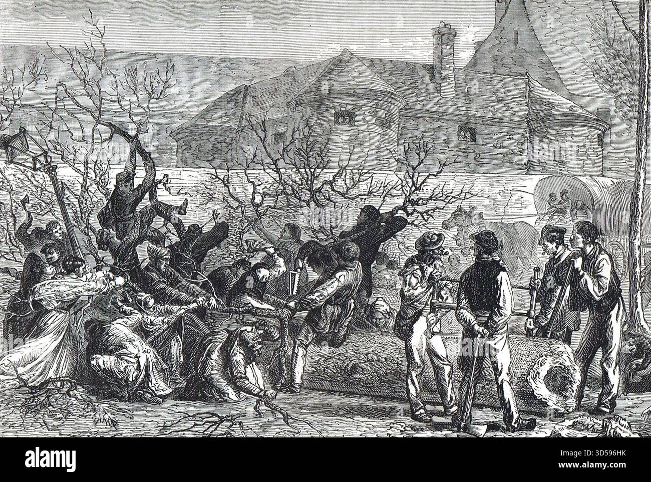 I parigini abbattono alberi per la legna da ardere, la difesa di Parigi durante la guerra franco-prussiana. Foto Stock