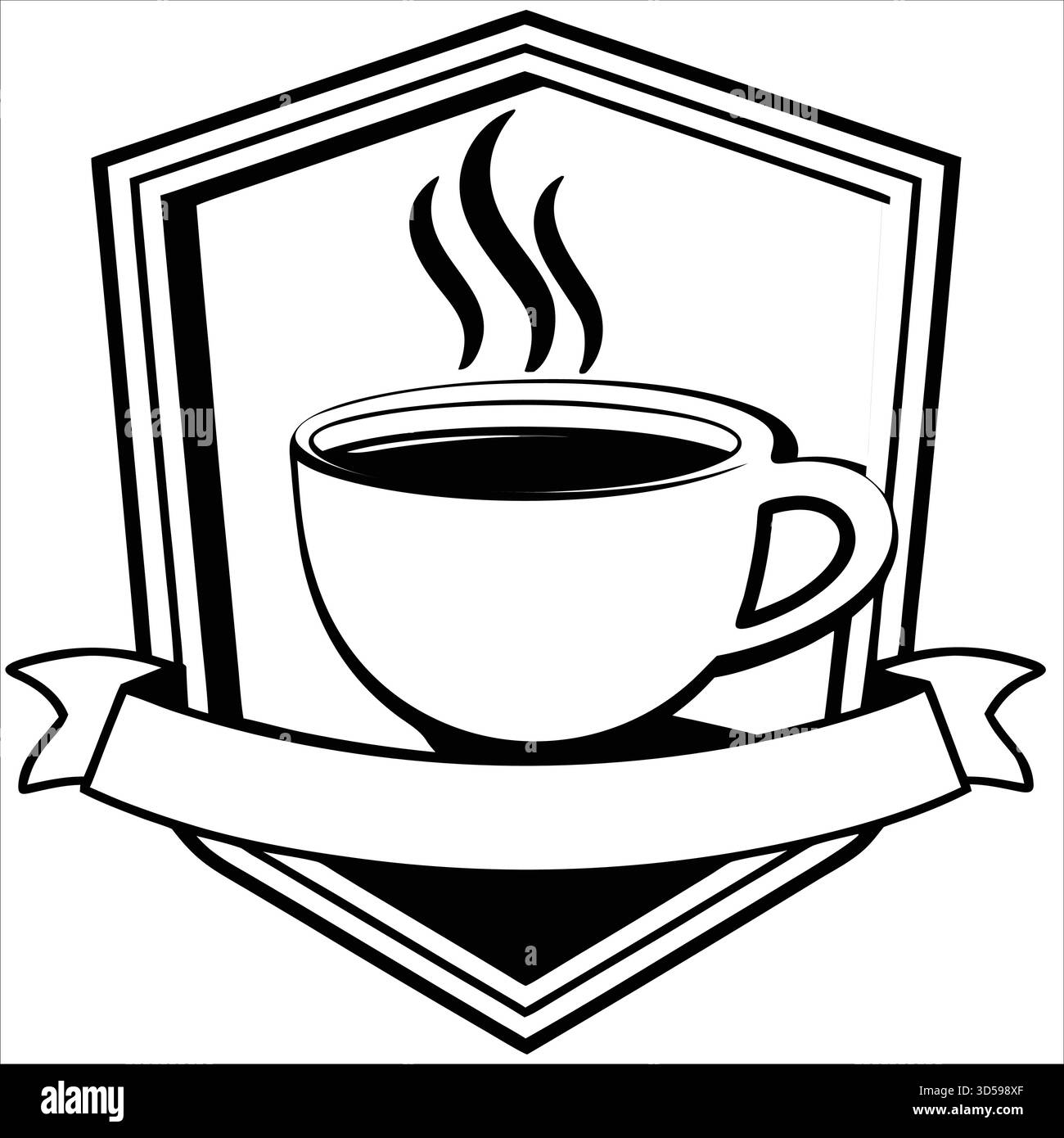 Logo minimalista di alta qualità con un contorno pulito della tazza da caffè con lisce passate di monolina, elegante vortice di vapore e un moderno marchio premium Illustrazione Vettoriale
