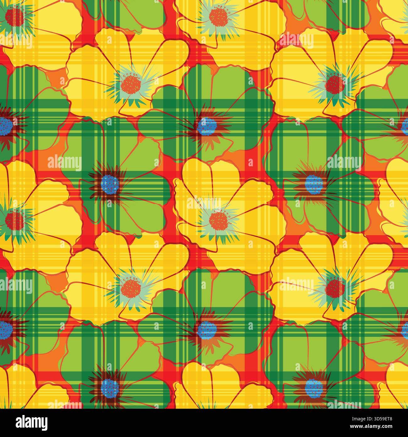Motivo Vichy Cosmo senza cuciture. Festeggiamenti, carta da parati, Stampa, tessuto, tessuto. Sfondo estivo con il massimo del cosmo a quadri in fiore Illustrazione Vettoriale