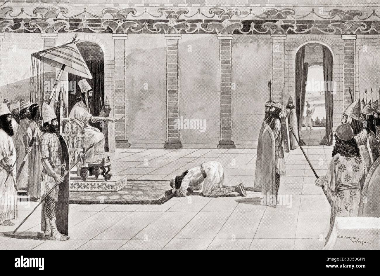 Nabonido, ultimo re dell'Impero neo-babilonese, regnò, 556–539 a.C., inviando istruzioni a Belshazzar. Con l'avanzata dei Persiani nel 539 a.C., mise suo figlio Belshazzar al comando dell'esercito e si accontentò di inviare messaggi al fronte. Foto Stock