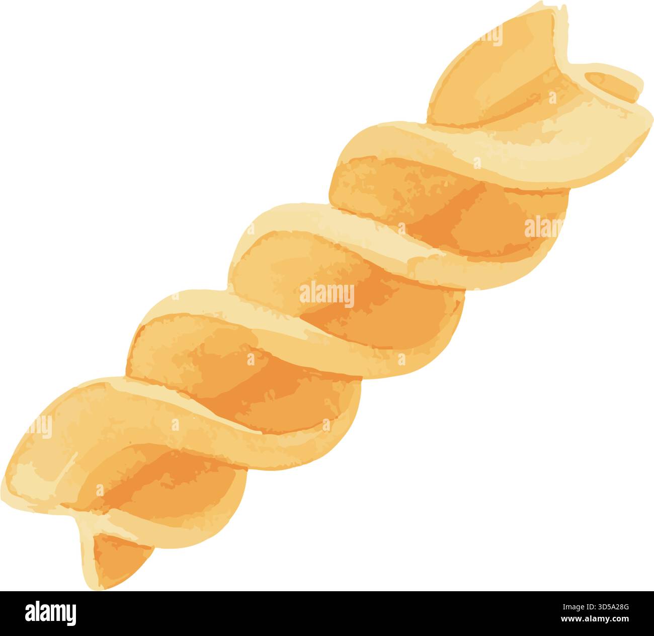 Illustrazione ad acquerello di una singola pasta fusilli. Ingrediente alimentare italiano a forma di spirale disegnato a mano Illustrazione Vettoriale