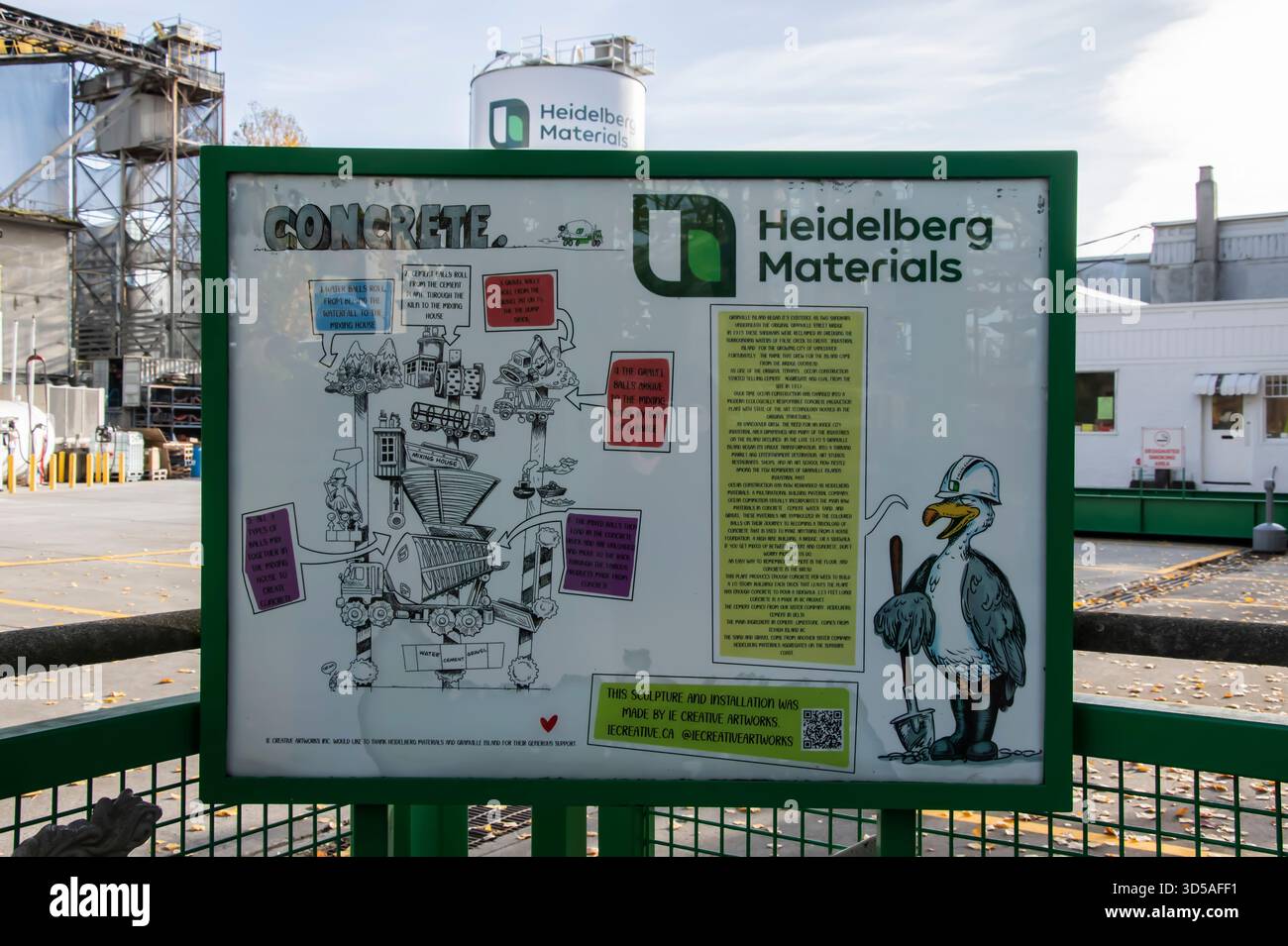 Insegna Heidelberg Materials a Granville Island a Vancouver, British Columbia, Canada Foto Stock